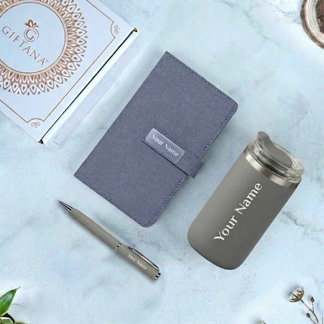 Custom 3-in-1 Mini Diary, Pen & Drinkware Gift Set